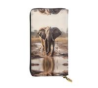 AKGFFDS Portafoglio lungo in pelle con elefante che cammina nel fango stampa comoda e leggera chiusura con cerniera per riporre monete e carte di credito.