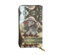 AKGFFDS Portafoglio lungo in pelle con stampa The Little Elephant on The Swing Comoda e leggera chiusura con cerniera per riporre monete e carte di credito.