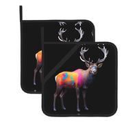 AKGFFDS Presine quadrate resistenti al calore con stampa di alce colorate (set di due) 20,3 x 20,3 cm: tessuti di qualità, antiscottatura e facili da pulire