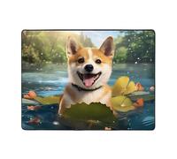 AKGFFDS Tappeto antiscivolo 160 x 122 cm Happy Shiba Inu stampa buon assorbimento d'acqua adatto per cucina, bagno e soggiorno