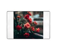 AKGFFDS Tappeto in tessuto di flanella con stampa di rose fuori dal finestrino dell'auto, 152,4 x 99,1 cm, tappetino per soggiorno, ufficio, tavolino da caffè, letto, balcone
