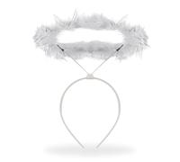 AKH® 1 cerchietto bianco con aureola di angelo, taglia unica, con piume, per Natale, Halloween, feste in costume, accessori per adulti e bambini
