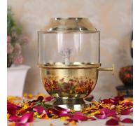 Akhand Jyot Diya in ottone puro con coperchio in vetro borosilicato, leva regolabile per stoppino di grandi dimensioni, capacità 250 ml, durata 48 ore, lampada ad olio autentica per preghiera e