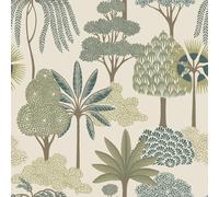 Akiko Floreale Alberi da Parati Verde Neutro Esotico Metallico Belgravia 2331