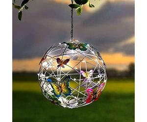Akin Decorazione Solare da Appendere a Sfera a Farfalla - Luci Solari Ornamento da Giardino Esterno in Alluminio Impermeabile - Lanterne ad Energia Solare per Cortile, Sentiero, Balcone