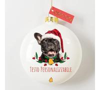 Akinda Art Gallery - Pallina di Natale in vetro Bulldog Francese - testo personalizzato - Addobbi Natalizi - Decorazioni Albero di Natale - Pallina Personalizzata - Regalo di Natale