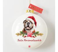 Akinda Art Gallery - Pallina di Natale in vetro Cane Bulldog - pallina personalizzabile con testo - Addobbi Natalizi - Decorazioni Albero di Natale - Pallina Personalizzabile - Regalo di Natale