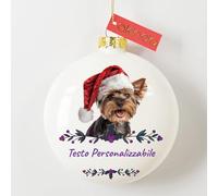 Akinda Art Gallery - Pallina di Natale in vetro Cane Yorkshire - pallina personalizzata con testo - Addobbi Natalizi - Decorazioni Albero di Natale - Pallina Personalizzata - Regalo di Natale