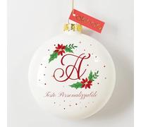 Akinda Art Gallery - Pallina di Natale in vetro con Lettera A - testo personalizzato - Addobbi Natalizi - Decorazioni Albero di Natale - Pallina Personalizzata - bianca - Idea Regalo