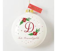 Akinda Art Gallery - Pallina di Natale in vetro con Lettera D - pallina personalizzabile con testo - Addobbi Natalizi - Decorazioni Albero di Natale - Pallina Personalizzabile - bianca - Idea Regalo