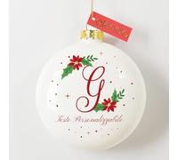 Akinda Art Gallery - Pallina di Natale in vetro con Lettera G - pallina personalizzata con testo - Addobbi Natalizi - Decorazioni Albero di Natale - Pallina Personalizzata - bianca - Idea Regalo