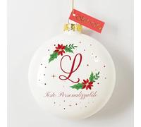 Akinda Art Gallery - Pallina di Natale in vetro con Lettera L - pallina personalizzabile con testo - Addobbi Natalizi - Decorazioni Albero di Natale - Pallina Personalizzabile - bianca - Idea Regalo