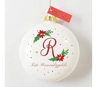 Akinda Art Gallery - Pallina di Natale in vetro con Lettera R - testo personalizzabile - Addobbi Natalizi - Decorazioni Albero di Natale - Pallina Personalizzabile - bianca - Idea Regalo
