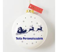 Akinda Art Gallery - Pallina di Natale in vetro di Babbo Natale con Renne - testo personalizzato - Addobbi Natalizi - Decorazioni Albero di Natale - Pallina Personalizzabile - Regalo di Natale
