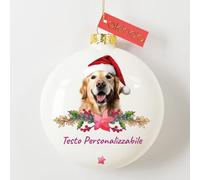 Akinda Art Gallery - Pallina di Natale in Vetro Golden Retriever - Testo Personalizzabile - Addobbi e Decorazioni per Albero - Regalo Natalizio