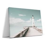 AKINDA Art Gallery - Quadro con Cornice 80 x 60 cm - Il faro del mare - Blu Chiaro - Faro - Quadro Moderno Soggiorno - Immagini Mare - Idea Regalo per Arredo Casa