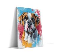 AKINDA Art Gallery - Quadro Moderno 30 x 40 cm - Ritratto Cane Boxer - Blu, Rosso e Arancione - Sfondo Colorato - Arredo Bar - Disegno Cane - Idea Regalo per Arredo Casa
