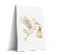 Akinda Art Gallery - Stampa su Tela 60 x 80 cm - Arredo per la Scuola - Canvas Verticale - Quadro per Bambini - Quadro Bianco - Cicogna - Animaletti