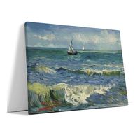 AKINDA Art Gallery - Stampa su Tela 80 x 60 cm - La spiaggia di Saintes-Maries - Van Gogh - Navigazione - Arredo Casa - Mare - Idea Regalo per Arredo Casa
