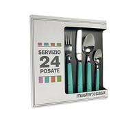 Akinda Home - Set 24 posate fusion color acquamarina in acciaio inox - posate acciaio - set posate 24 - posate manico blu - posate lavabili - servizio posate