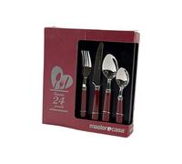 Akinda Home - Set posate da 24 pezzi colore bordeaux stile country - posate bordeaux - posate country - set 24 posate - posate acciaio - posate plastica