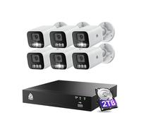 Akinguar 5MP PoE Kit Videosorveglianza Esterno, 4K NVR 8CH 2TB + 6x 5MP Telecamere, Rilevamento Intelligente di Uomo/Veicolo, Audio Bidirezionale, Visione Notturna a Colori 30m, Sirena Spotlight, IP66