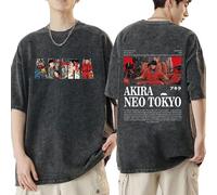 Akira Washed Retro T-Shirt Vintage Akira Anime Aged T-Shirt Kaneda Shoutarou Casual Streetwear Short Sleeve Shima Tetsuo Fashion Hip Hop Tops