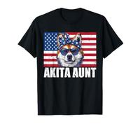 Akita Aunt Bandiera Americana Cucciolo Amante Cane Proprietario 4 Luglio Maglietta