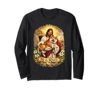 Akita Dog He Is Risen Pasqua Resurrezione Croce sconfitta Maglia a Manica