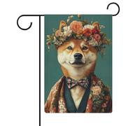 Akita in Suit Poster_ Ritratto Akita_ Pittura ad olio Akita_ Poster del corpo umano testa di animale _ Poster divertente per cani _ Arte da parete per animali domestici _ Stampa Akita 1_2 Bandiera