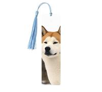 Akita Segnalibri in legno fatti a mano stampati su entrambi i lati, con nappe celeste, accessori per libri, regalo per amanti dei libri, donne e uomini