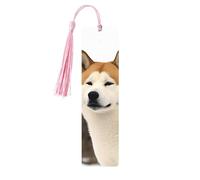 Akita Segnalibri in legno fatti a mano stampati su entrambi i lati, con nappe rosa, accessori per libri, regalo per amanti dei libri, donne e uomini