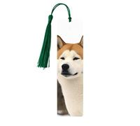 Akita Segnalibri in legno fatti a mano, stampati su entrambi i lati, con nappe verde scuro, accessori per libri, regalo per amanti dei libri, donne e uomini