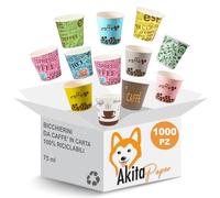 AKITAInk 1000 bicchierini caffè carta 75ml monouso biodegradabili, Bicchieri caffe di Carta Monouso, Usa e Getta Ecologici Biodegradabili Monouso Piccoli Asporto Bevande Calde