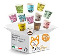 AKITAInk 1000 Pz Bicchieri Caffe Carta Biodegradabili Biocompostabili Tazzine 75 ml Made in Italy 100% Top Qualità
