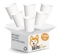 AKITAInk 1000 pz Bicchieri Monouso in Carta bianchi da 200 ml Bicchiere compostabile biodegradabile di carta per Te', Caffè, Bevande calde, Acqua anche Asporto e Feste (BIANCO, 1000)