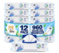 Akitaink 12 Confezioni Salviettine Umidificate Carta Igienica