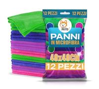 AKITAInk 12 PZ Panno in microfibra, Panni in microfibra per la Pulizia 40 x 40 cm Multicolore, Riutilizzabile, Lavabile per Casa, Cucina, Auto, Vetri, Strofinacci senza Pelucchi e senza Strisce