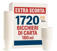 AKITAInk 1720 Bicchieri Carta Acqua Bevande Biodegradabili 180 ml Bianchi - Formato Extra scorta