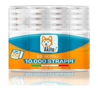 Akitaink 20 rotoli di Carta Igienica 10000 Strappi Totali, Pura cellulosa