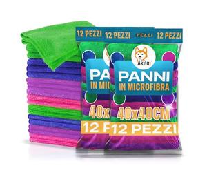 AKITAInk 24 PZ Panno in microfibra, Panni in microfibra per la Pulizia 40 x 40 cm Multicolore, Riutilizzabile, Lavabile per Casa, Cucina, Auto, Vetri, Strofinacci senza Pelucchi e senza Strisce