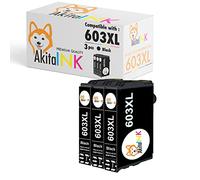 AkitaINK 3 Cartucce d'inchiostro 603 XL 603XL compatibili per Epson Expression Home XP-2100 XP-2105 XP-3100 XP-4100 Workforce WF-2810 WF-2830 WF-2850 (3 Nero)