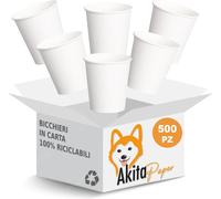 AKITAInk 500 pz Bicchieri Monouso in Carta Bianco da 200 ml Bicchiere compostabile biodegradabile di carta per Te', Caffè, Bevande calde, Acqua anche Asporto e Feste (BIANCO, 500)