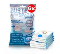 Akitaink 6 Sacchetti Sottovuoto Vestiti, Piumoni profumati (3x 80x60, 3x 130X90) Riutilizzabili Per Contenere Vestiti Lenzuola Piumoni Cuscini Coperte, Trapunte, Viaggi