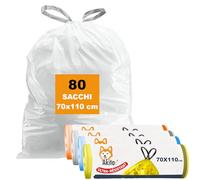 Akitaink - 80 Sacchi spazzatura 70x110 cm 110 litri con Manici incorporati, Sacchi per Raccolta Differenziata, Alta Resistenza, Colorati, con Maniglie - 8 confezioni da 10 pezzi