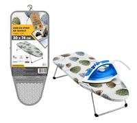 AkitaInk Asse da Stiro da Tavolo TABLE TOP 74x30 cm, Asse da Stiro Compatto in Acciaio con Gancio, Copertura in Cotone Fantasia