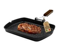 AKITAInk Bistecchiera in Alluminio Pressofuso Antiaderente Quadrata e Rettangolare, Ideale per Carne, Verdure e Grigliate, Compatibile con Induzione, 26x36 cm