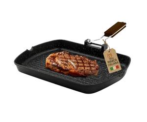 AKITAInk Bistecchiera in Alluminio Pressofuso Antiaderente Quadrata e Rettangolare, Ideale per Carne, Verdure e Grigliate, Compatibile con Induzione, 26x36 cm