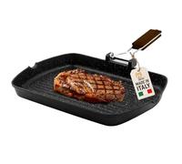 AKITAInk Bistecchiera in Alluminio Pressofuso - Piastra Grill Antiaderente Quadrata e Rettangolare, Ideale per Carne, Verdure e Grigliate, Vari Formati Disponibili (26x36 cm)