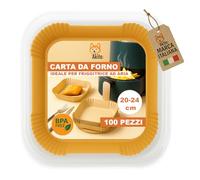 AkitaInk Carta Forno Antiaderente Quadrata per Friggitrice ad Aria - Monouso, BPA Free, Compatibile con Air Fryer, Forno, Padelle e Microonde 5-8 Litri (20-24 cm 100 PZ)